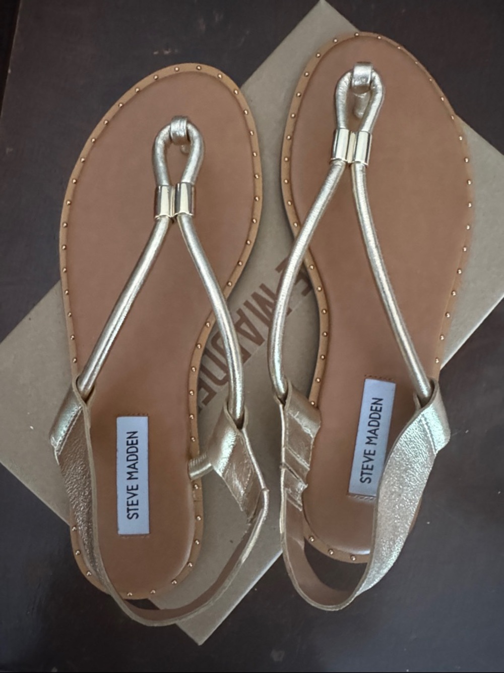 Steve Madden Women's Gold Metallic T-Strap Sandals